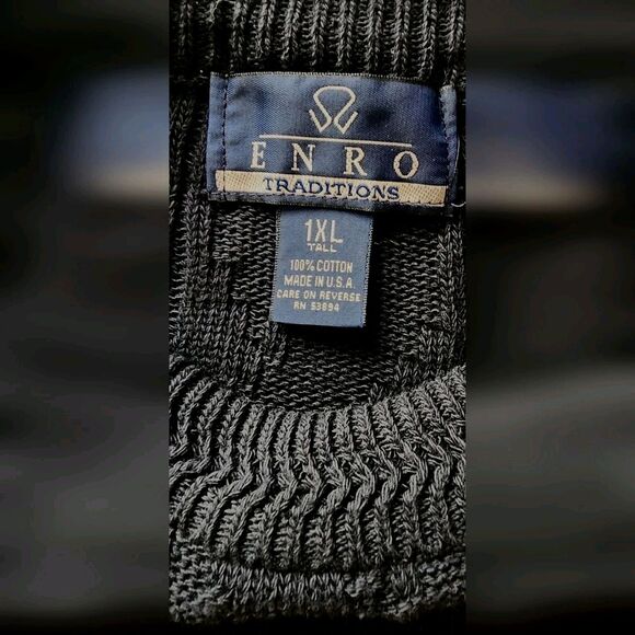 Enro Traditions Men’s 1XL Tall Cable Knit Sweater Navy 100% Cotton Made in USA - Picture 4 of 6